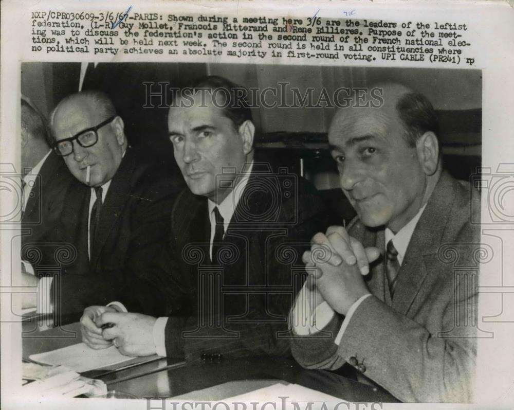 1967 Press Photo Guy Mollet, Francois Mitterand, Rene Billieres in Paris France - Historic Images