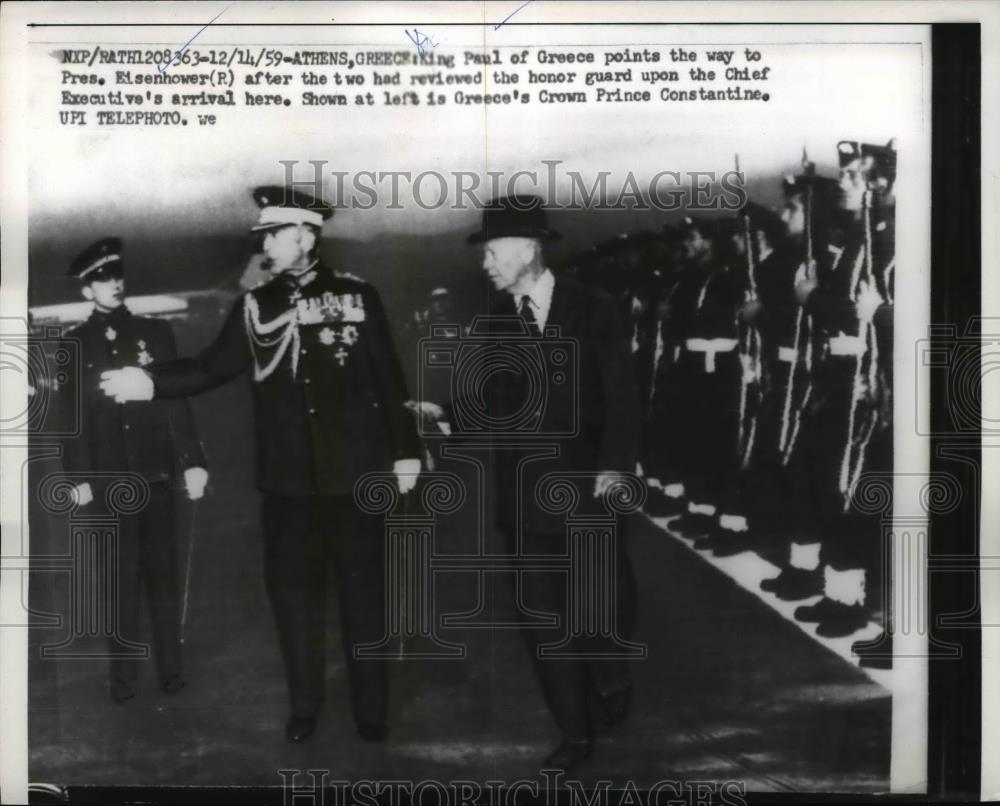 1959 Press Photo President Eisenhower greeted by King Paul of Greece at Athens - Historic Images