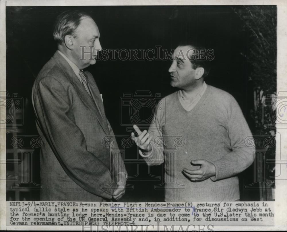 1954 Press Photo Peirre Mendes French Premier with British Amb Gladwyn Jebb - Historic Images