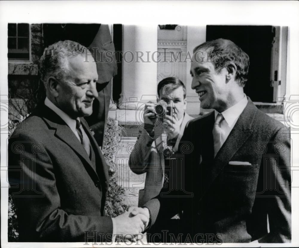 1968 Press Photo Canadian Prime Minister Pierre Trudeau &amp; Gov Rolland Flichener - Historic Images