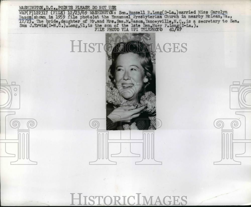 1969 Press Photo Carolyn Bason who wed Senator Russell B Long of Louisiana - Historic Images