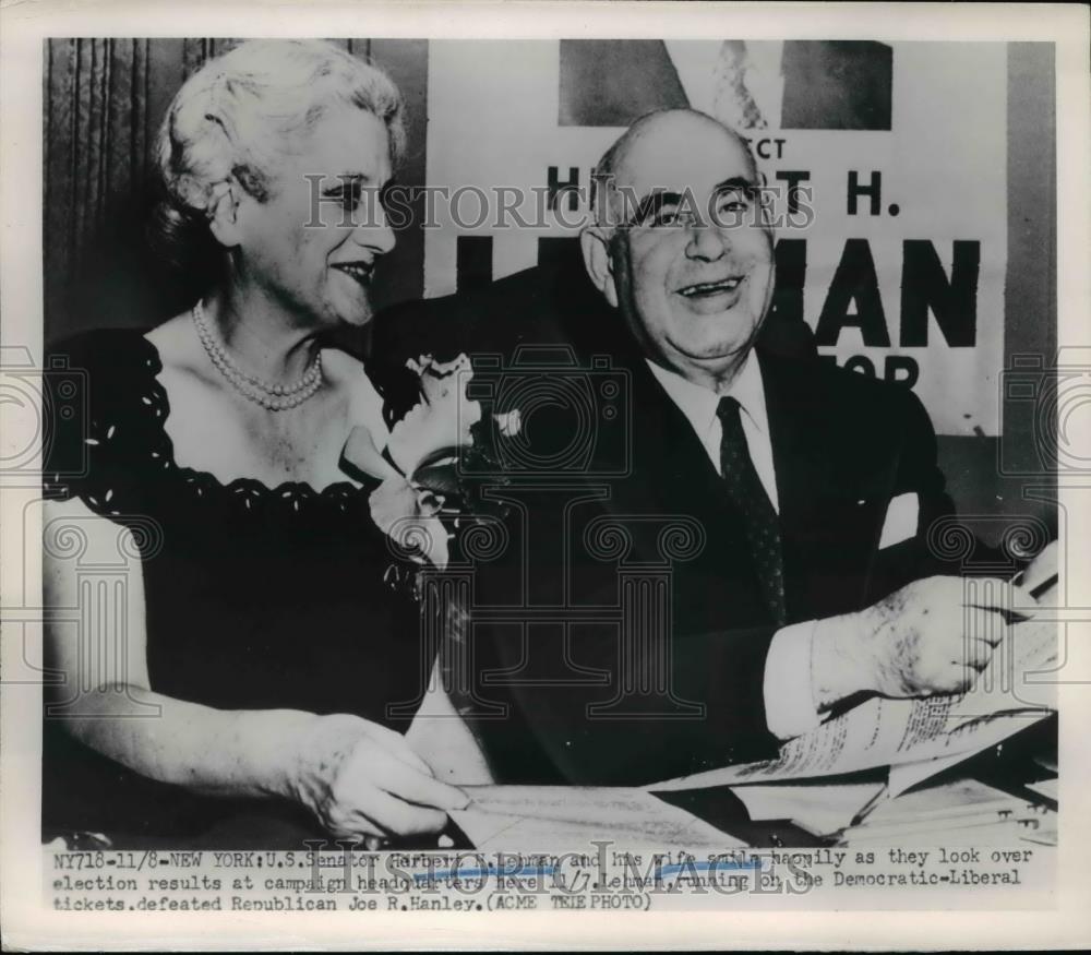 1950 Press Photo NY Senator &amp; Mrs Herbert Lehman at campaign office - nee85748 - Historic Images