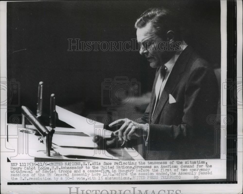 Undated Press Photo Henry Cabot Lodge at the session og UN General Assembly. - Historic Images