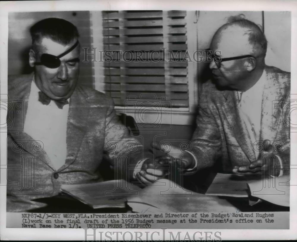 1956 Press Photo President Eisenhower &amp; Budget direstor Rowland Hughes in Fla - Historic Images