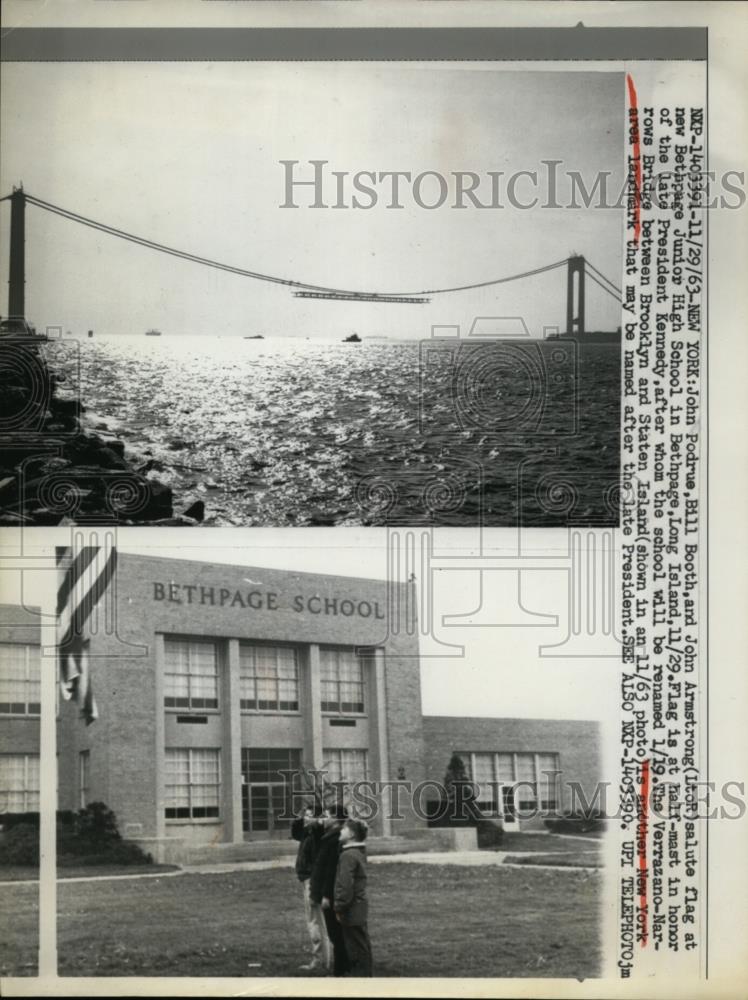 1963 Press Photo The Verrazano Narrows Bridge &amp; Bethpage School in NY - Historic Images