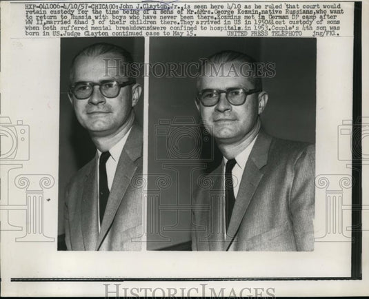 1957 Press Photo John J.Clayton Jr ruled custody of Mr & Mrs George Kozmin Sons - Historic Images