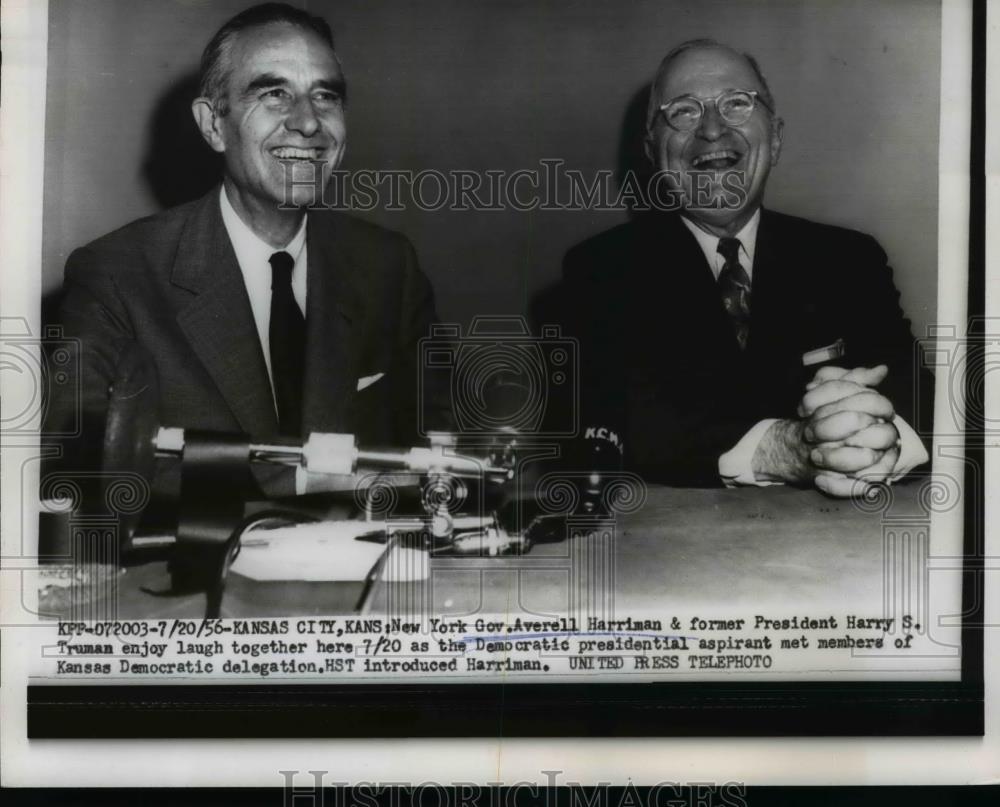 1956 Press Photo NY Governor Acerell Harriman &amp; former President Truman - Historic Images