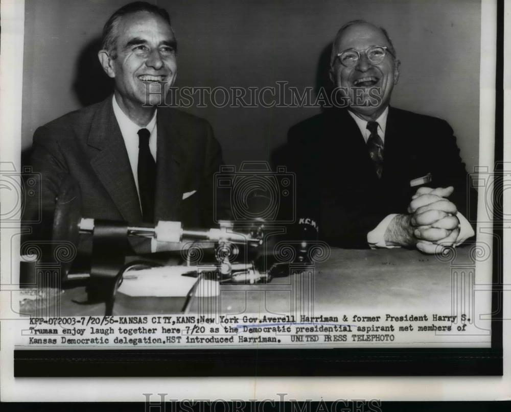 1956 Press Photo NY Governor Acerell Harriman & former President Truman - Historic Images