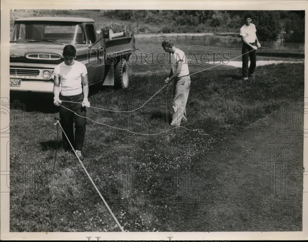 1963 Press Photo Yellow lines laid out for construction site boundries - Historic Images