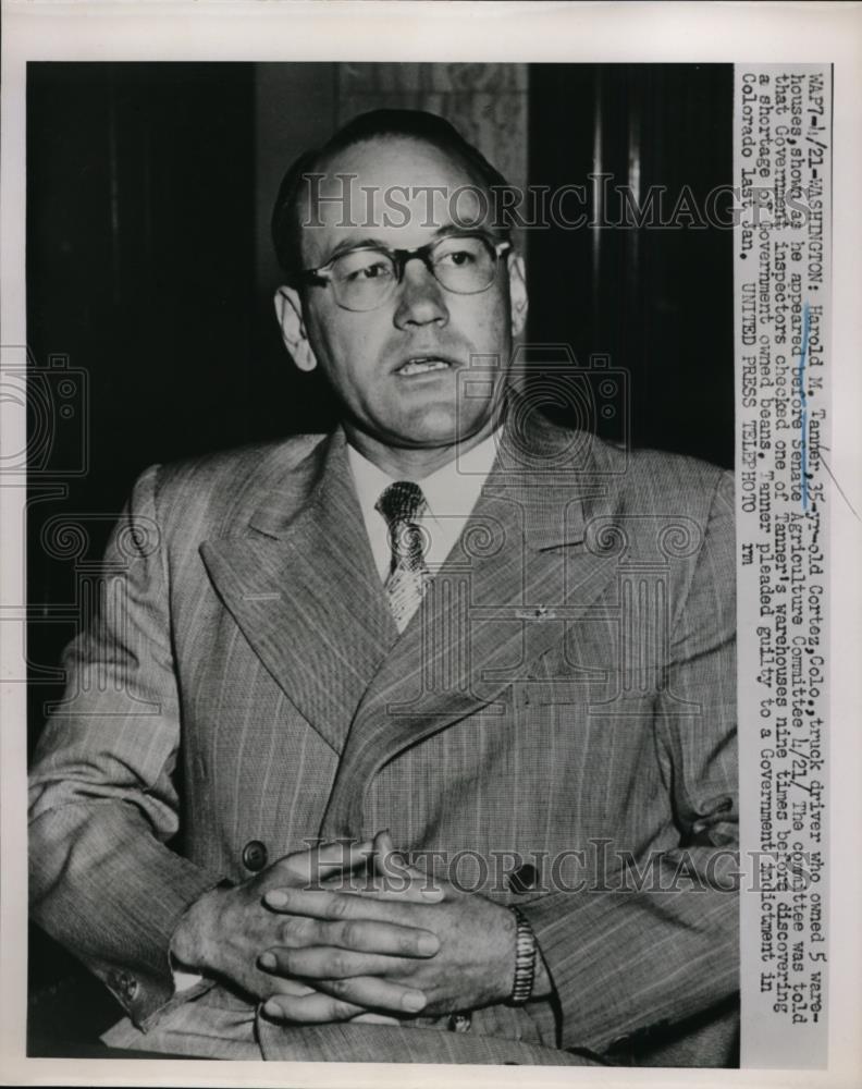 1952 Press Photo Harold Tanner Cortez Colo truck driver at Senate Agri committee - Historic Images