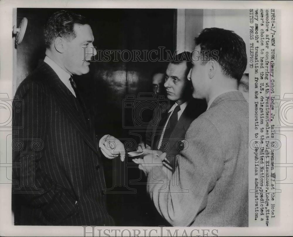 1953 Press Photo US Ambassador Henry Cabot Lodge Jr &amp; President Eisenhower - Historic Images