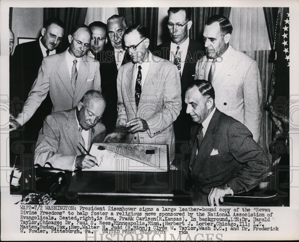 1953 Press Photo President Eisenhower, Senator Frank Carlson, Dr Taylor - Historic Images