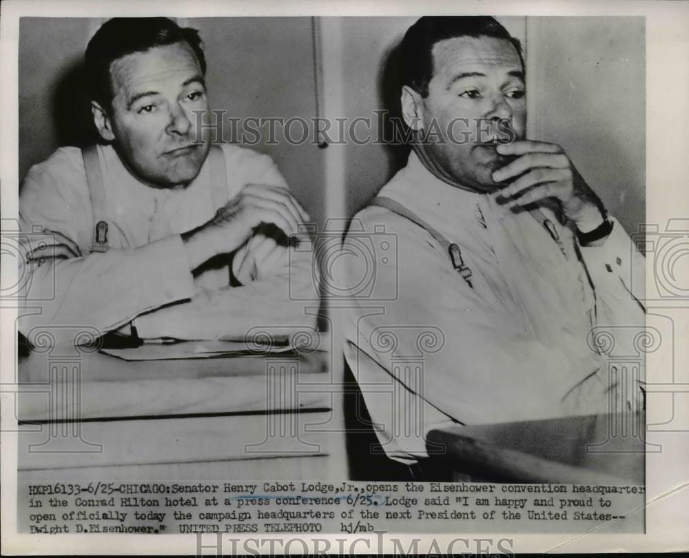 1952 Press Photo Senator Henry Cabot Lodge at Chicago convention for Eisenhower - Historic Images