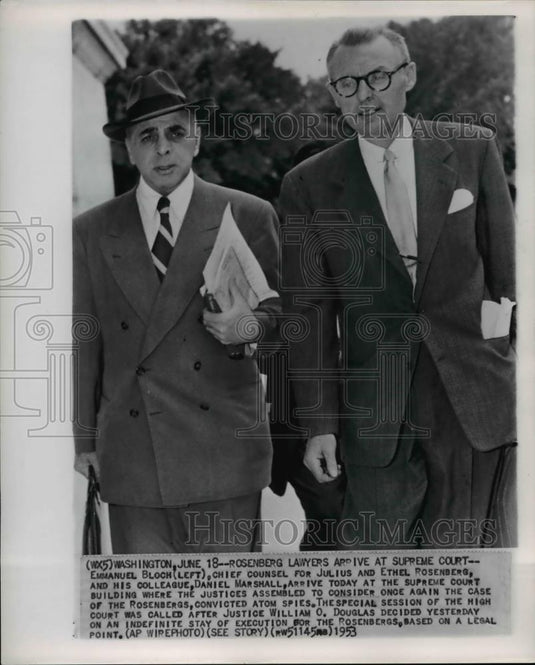 1953 Wire Photo Emmanuel Bloch, chief counsel for Julius & Ethel Rosenburg - Historic Images