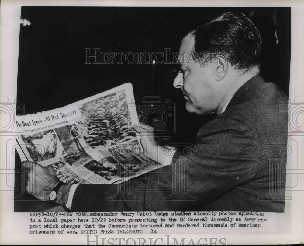 1953 Press Photo Ambassador Henry Cabot Lodge at UN in NY - nee86364 - Historic Images