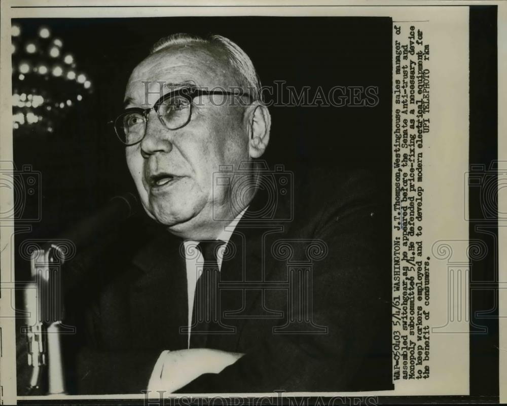 1961 Press Photo J.T. Thompson , Westinghouse sales Manager of switchgear. - Historic Images