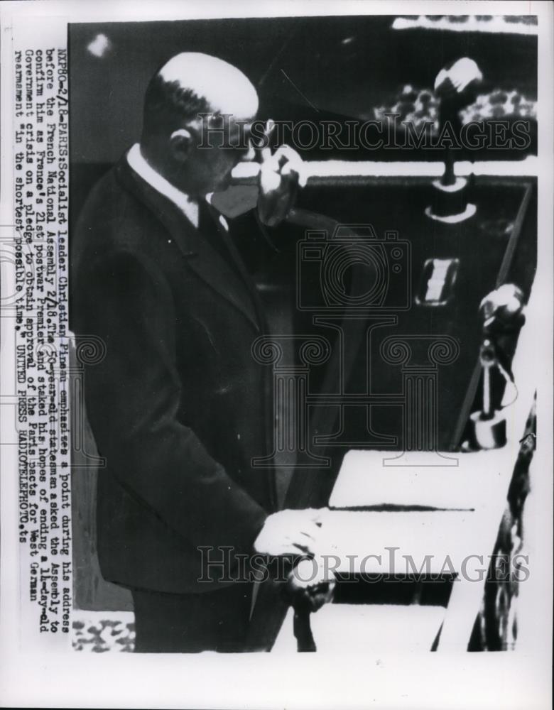 1955 Press Photo Socialist leader Christian Pineau at French National Assembly - Historic Images