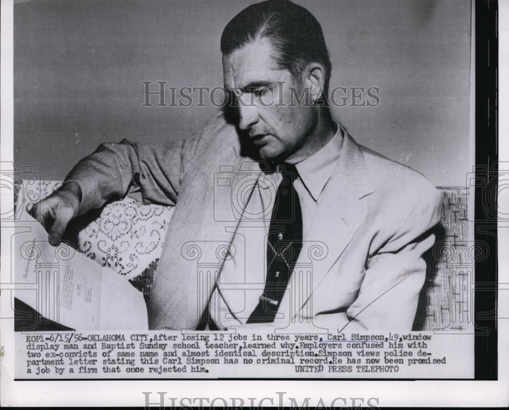 1956 Press Photo Carl Simpson Sunday school teacher in Oklahoma City OK - Historic Images