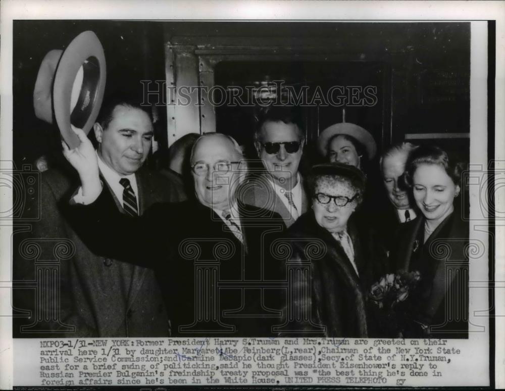 1956 Press Photo Former President &amp; Mrs Harry S Truman &amp; daughter Margaret in NY - Historic Images