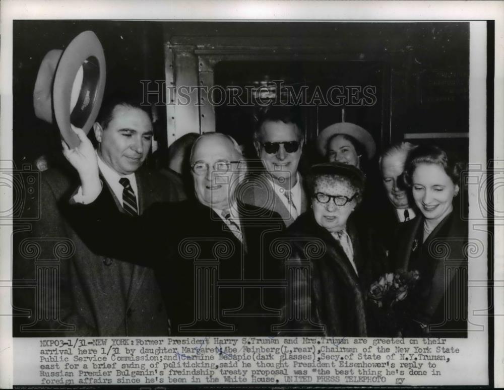 1956 Press Photo Former President & Mrs Harry S Truman & daughter Margaret in NY - Historic Images