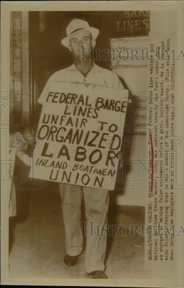 1949 Press Photo Robert Himequgh Federal Barge Line picket at New Orleans - Historic Images