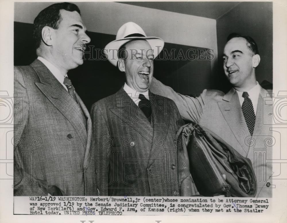 1953 Press Photo Gov.Thomas Dewey,NY Gov Edward R Arn,Kansas Herbert Brownell Jr - Historic Images