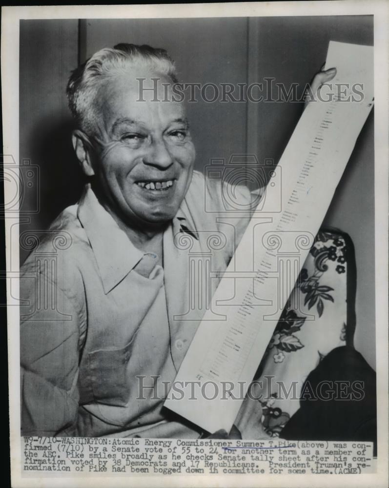 1950 Press Photo Atomic Energy Commissioner Sumner T Pike confirmed by Senate - Historic Images