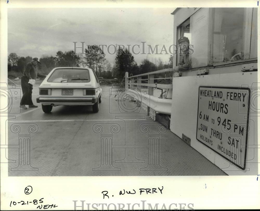 1985 Press Photo Wheatland Ferry, early transportation across river - orb66688 - Historic Images