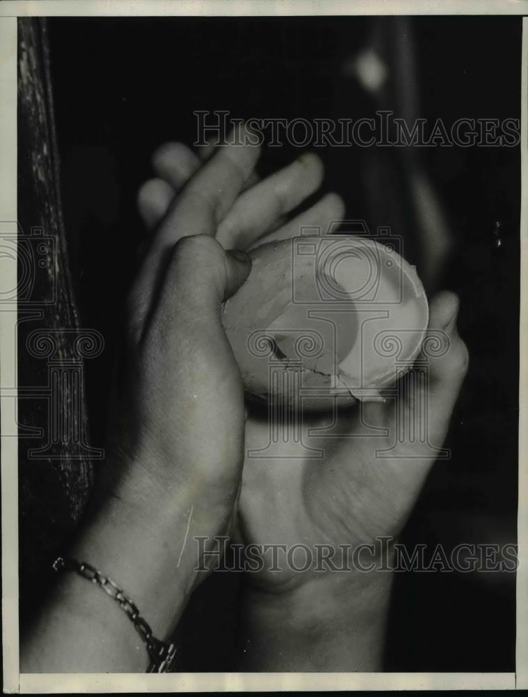 1935 Press Photo Egg inside there was a second egg from Alhambra California - Historic Images