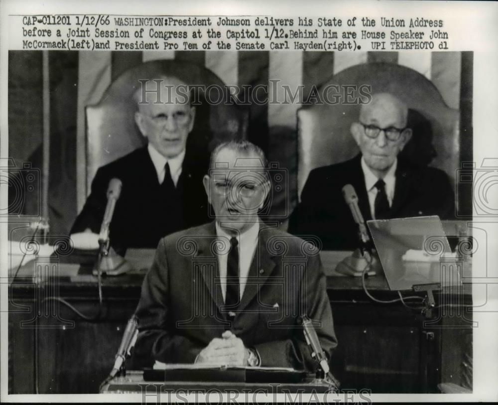 1966 Press Photo President Lyndon Johnson State of the Union address in DC - Historic Images