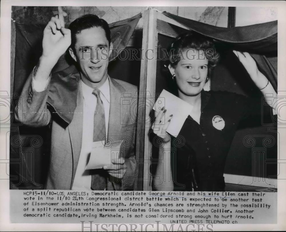 1953 Press Photo George Arnold And His Wife Ellen Cast Their Vote - nee90598 - Historic Images