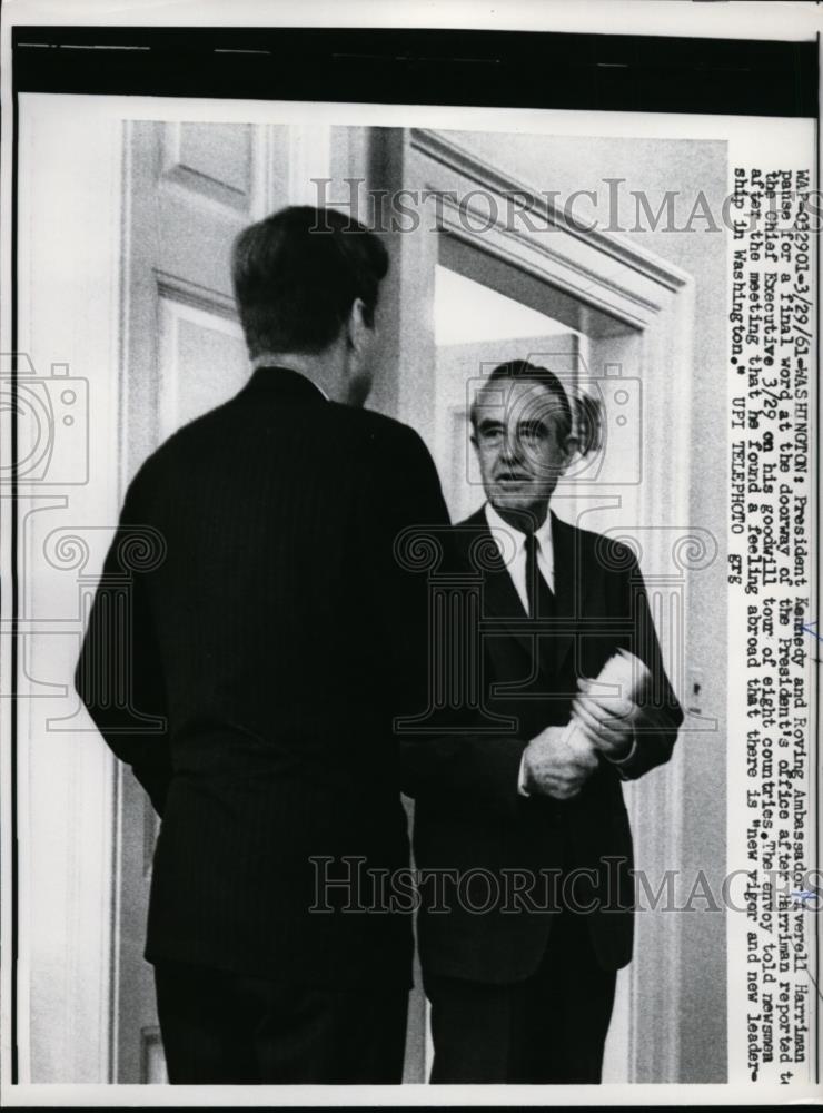 1961 Press Photo President John F Kennedy &amp; ambassador Averell Harriman - Historic Images