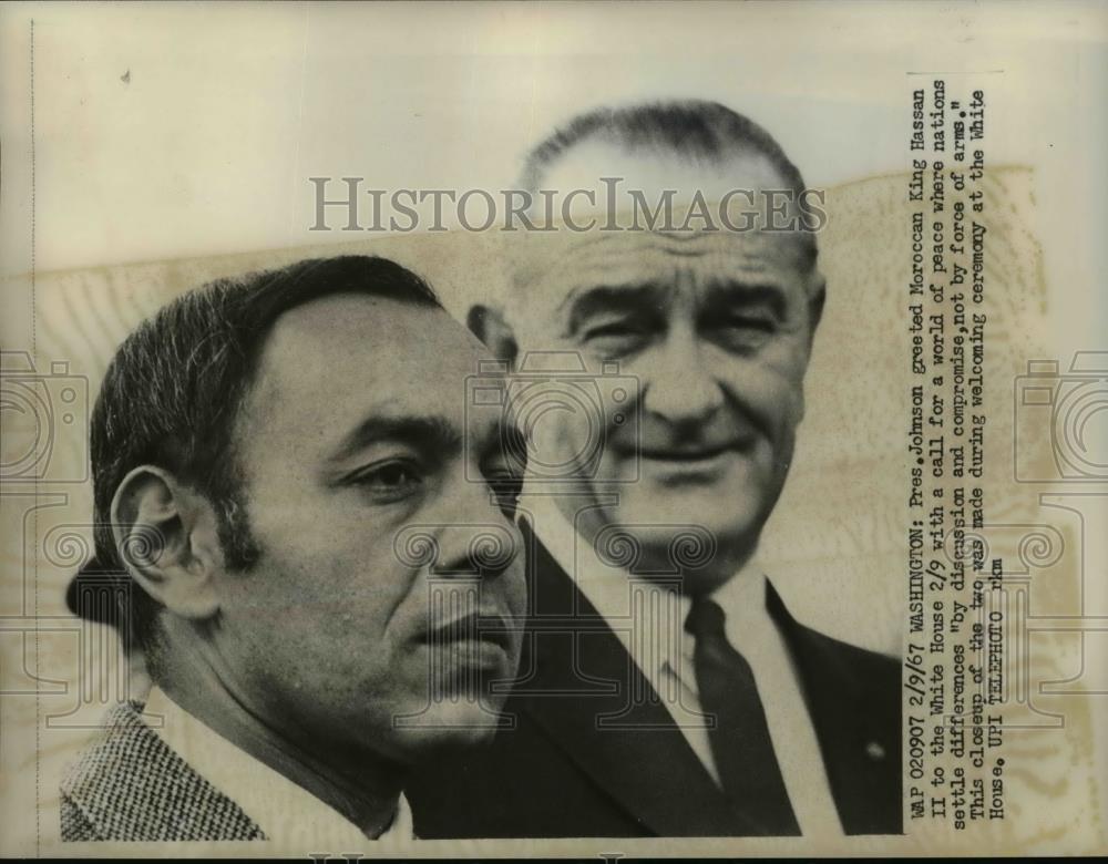 1967 Press Photo President Lyndon Johnson greeted Moroccan King Hassan II - Historic Images