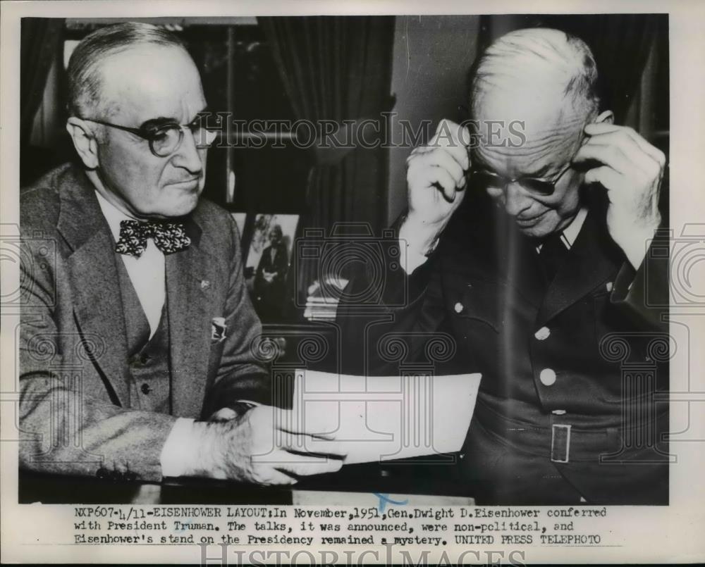 1952 Press Photo Gen. Dwight Eisenhower Conferred With President Truman - Historic Images