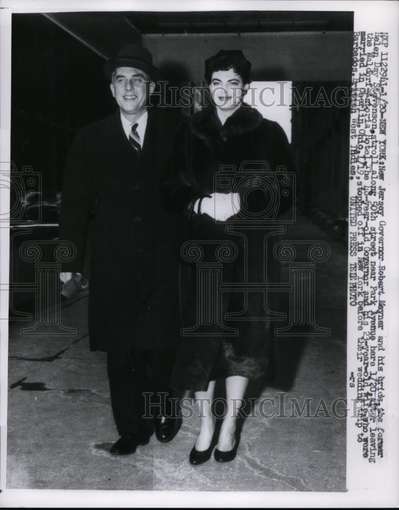 1957 Press Photo NJ Governor Robert Meyner &amp; wife Helen in NYC - nee89205 - Historic Images