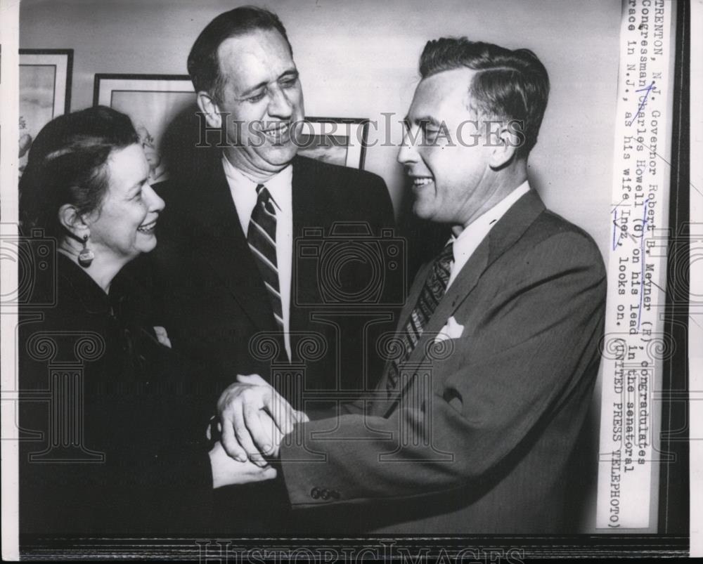 1954 Press Photo Gov. Robert B. Meyner of N.J congratulates Rep.Charles Howell - Historic Images