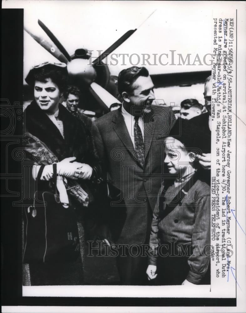 1958 Press Photo NJ Governor & Mrs Robert Meyner at Amsterdam Holland - Historic Images