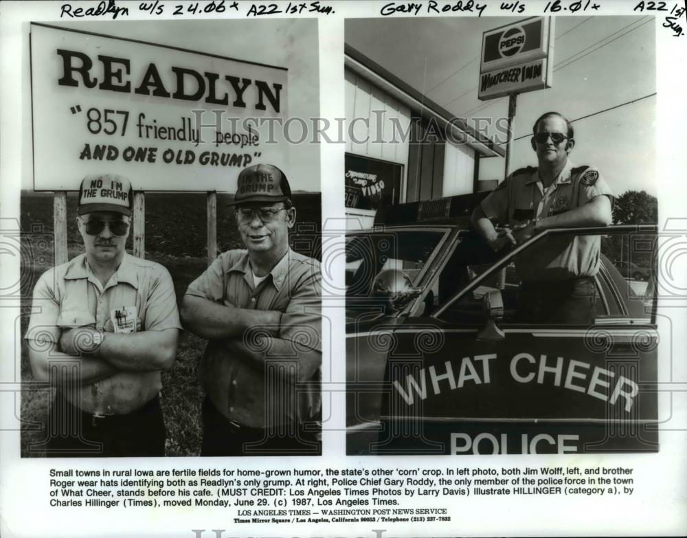 1987 Press Photo Police Chief Gary Roddy, Jim Wolff, Brother Roger Readlyn - Historic Images