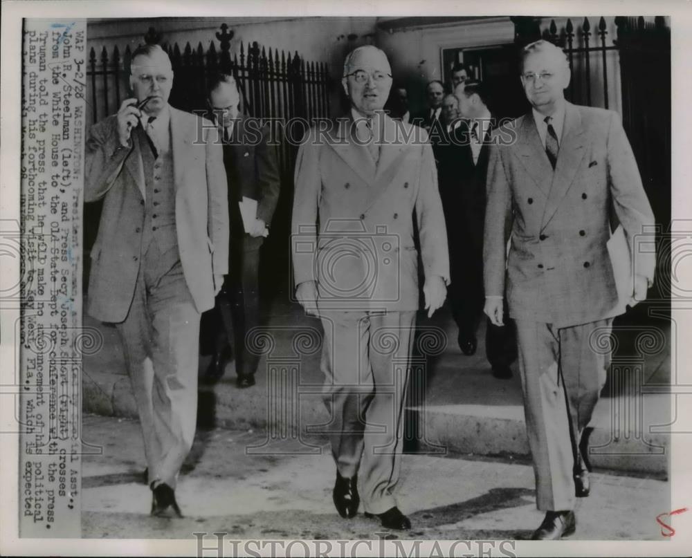 1928 Press Photo Pres.Harry Truman with John R. Steelman and Joseph Short - Historic Images