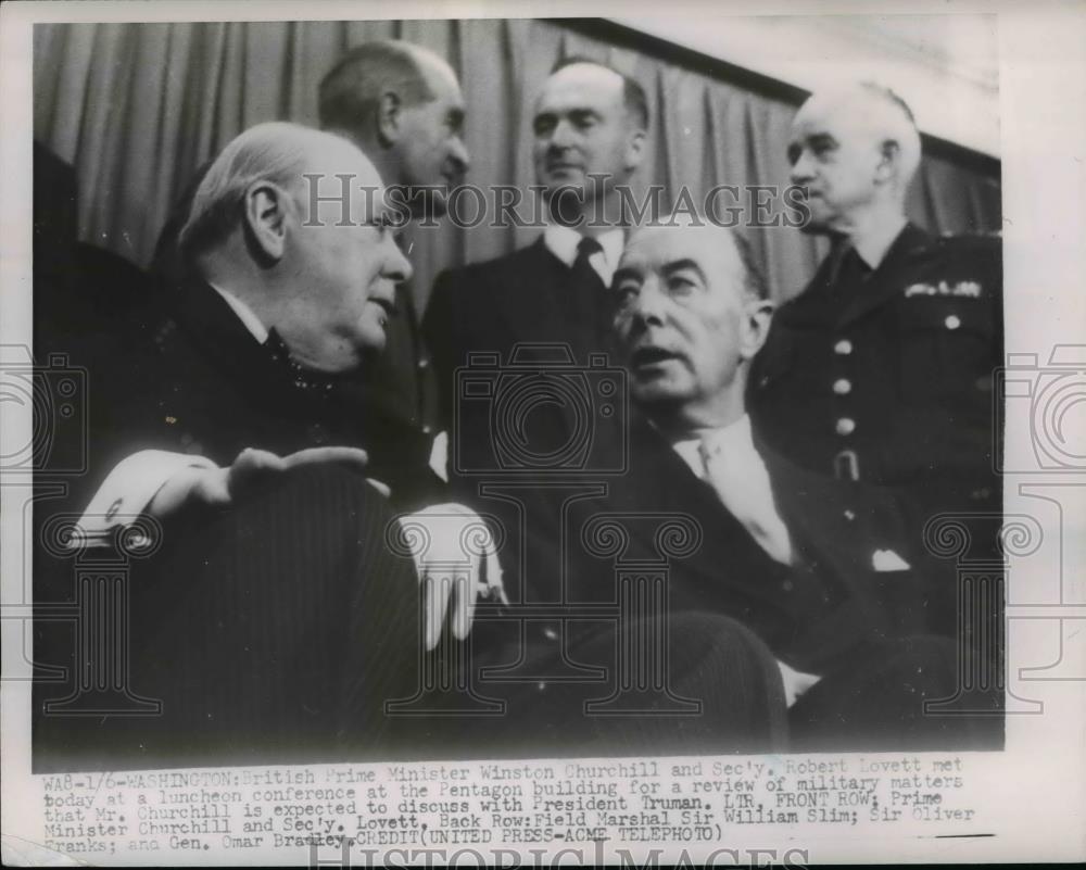 1952 Press Photo British Prime Minister Winston Churchill And Sec. Robert Lovett - Historic Images