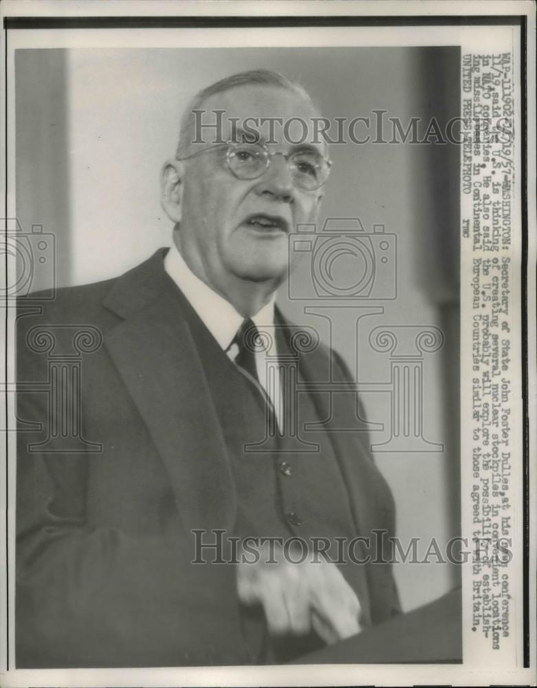 1957 Press Photo Secretary State John Foster Dulles News Conference Washington - Historic Images