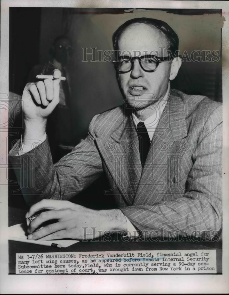 1951 Press Photo Frederick Vanderbilt Field at Senate Internal Security Hearing - Historic Images