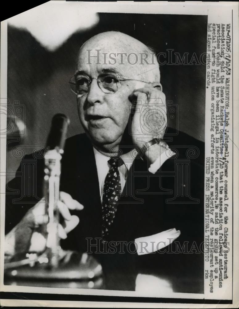 1958 Press Photo Ralph J. Gutgsell cousel for the Chicago Restaurant Association - Historic Images