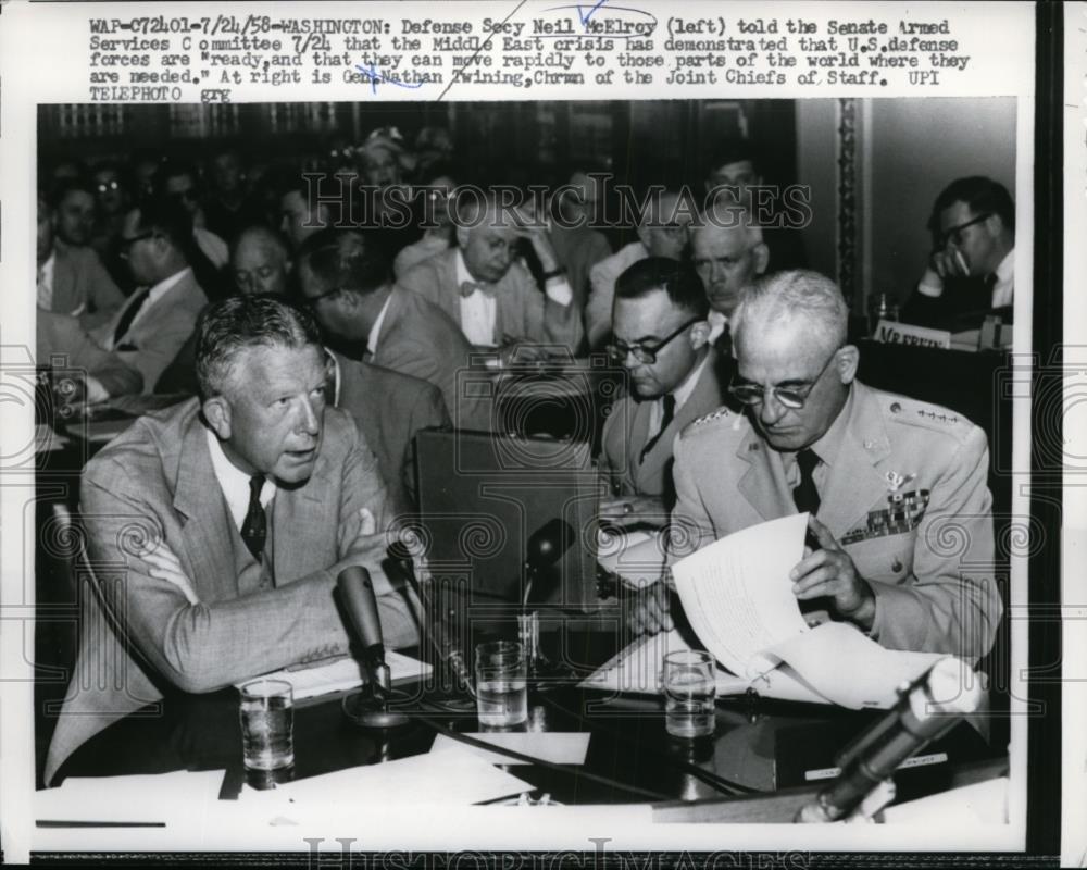 1958 Press Photo Neil McElroy Sec.of Defense with Gen. Nathan Twining - Historic Images