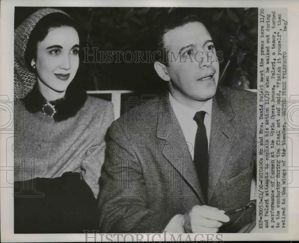 1953 Press Photo Mr and Mrs David Poleri walked out at Carmen performance - Historic Images