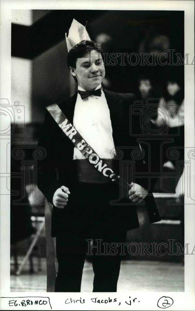 1988 Press Photo Chris Jacobs, Mr Bronco contestant at Parkrose High School - Historic Images