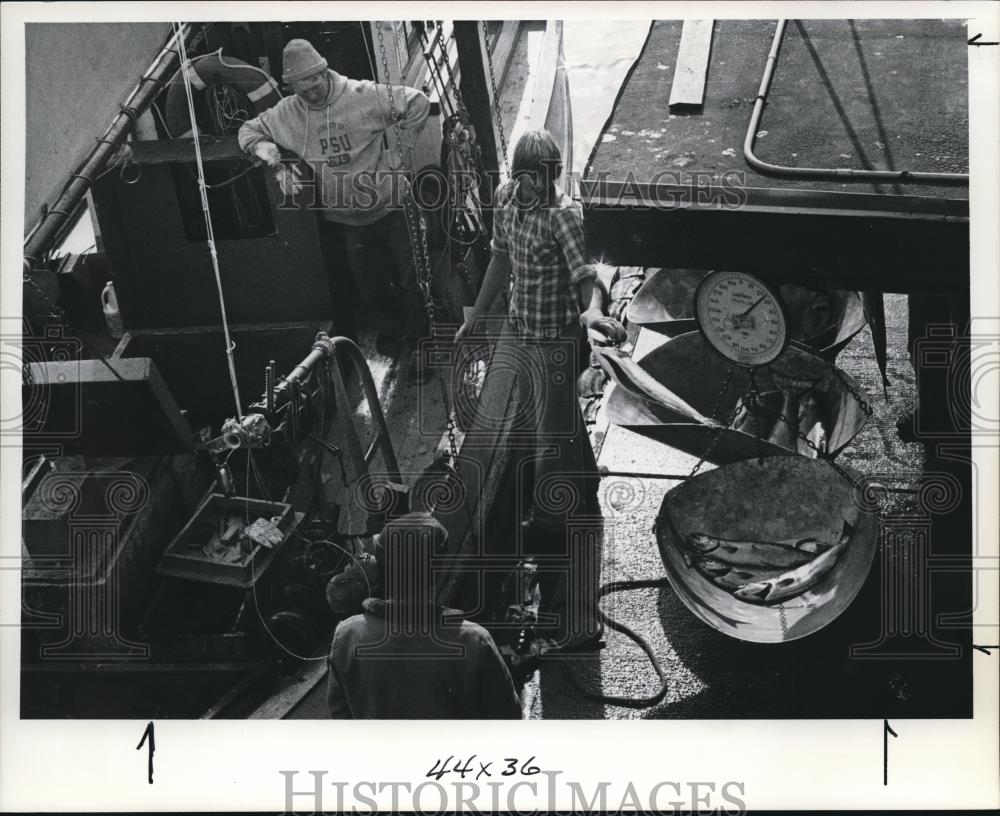 1980 Press Photo Commercial Fishing Newport Wholesalers Tom Lazio Fish Co. Dock - Historic Images