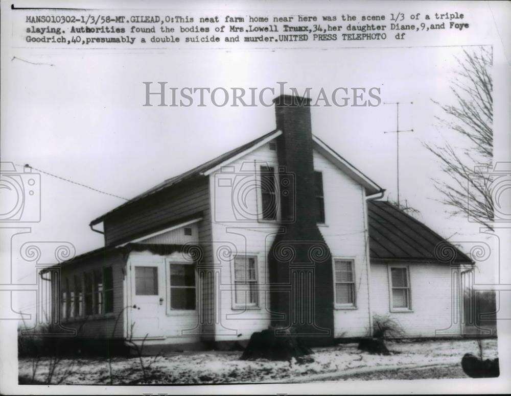 1958 Press Photo Dead Bodies Were Found In This Farm Home At Mt. Gilead - Historic Images