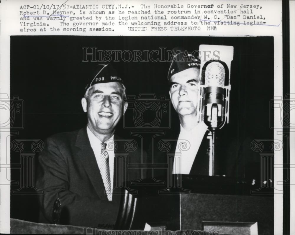 1957 Press Photo Gov Robert Meyner of N.J and Legion Commander W.C. Daniel - Historic Images