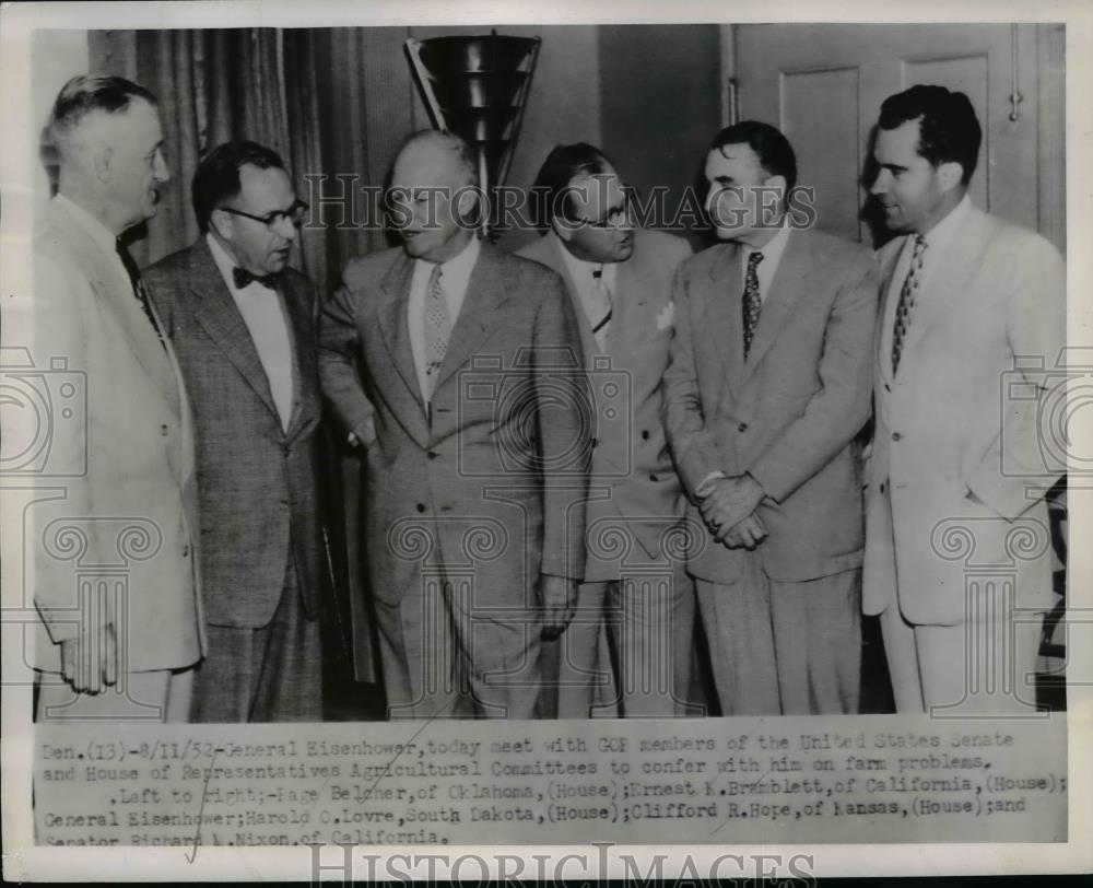 1952 Press Photo Presidential candidate Eisenhower, Reps Page Belcher - Historic Images